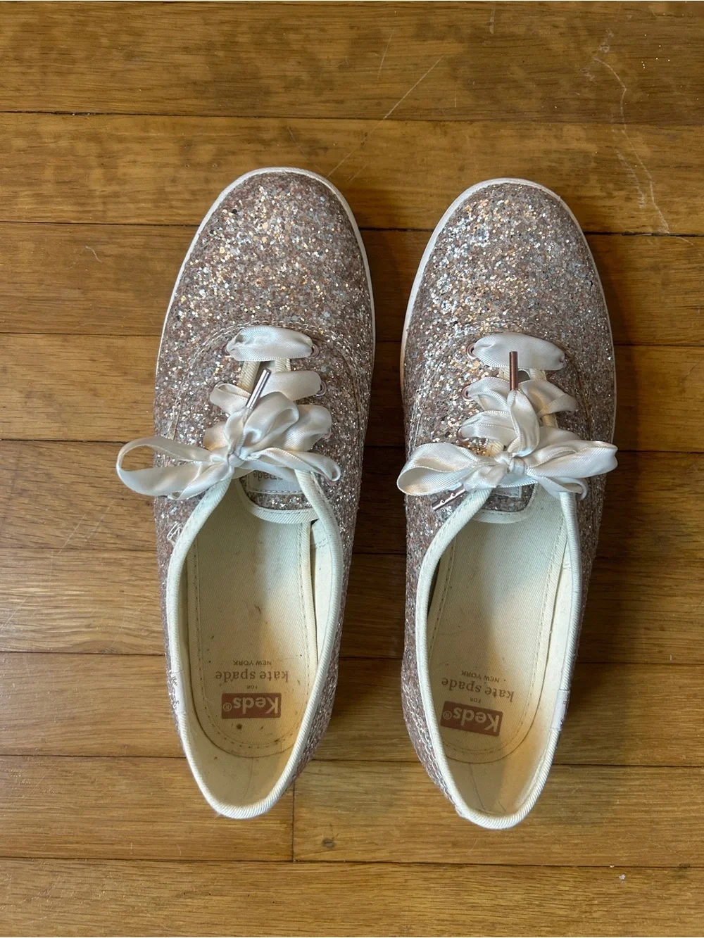 kate spade Women's Glitter Lace-Up Sneakers in Rose silver